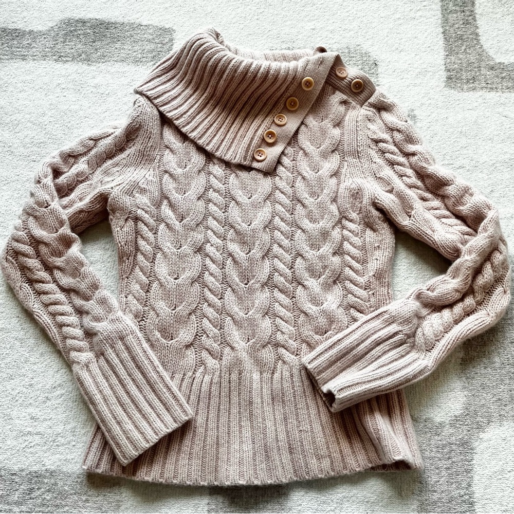 **VINTAGE** BANANA REPUBLIC ANGORA RABBIT HAIR CABLE KNIT OPEN COWL NECK SWEATER